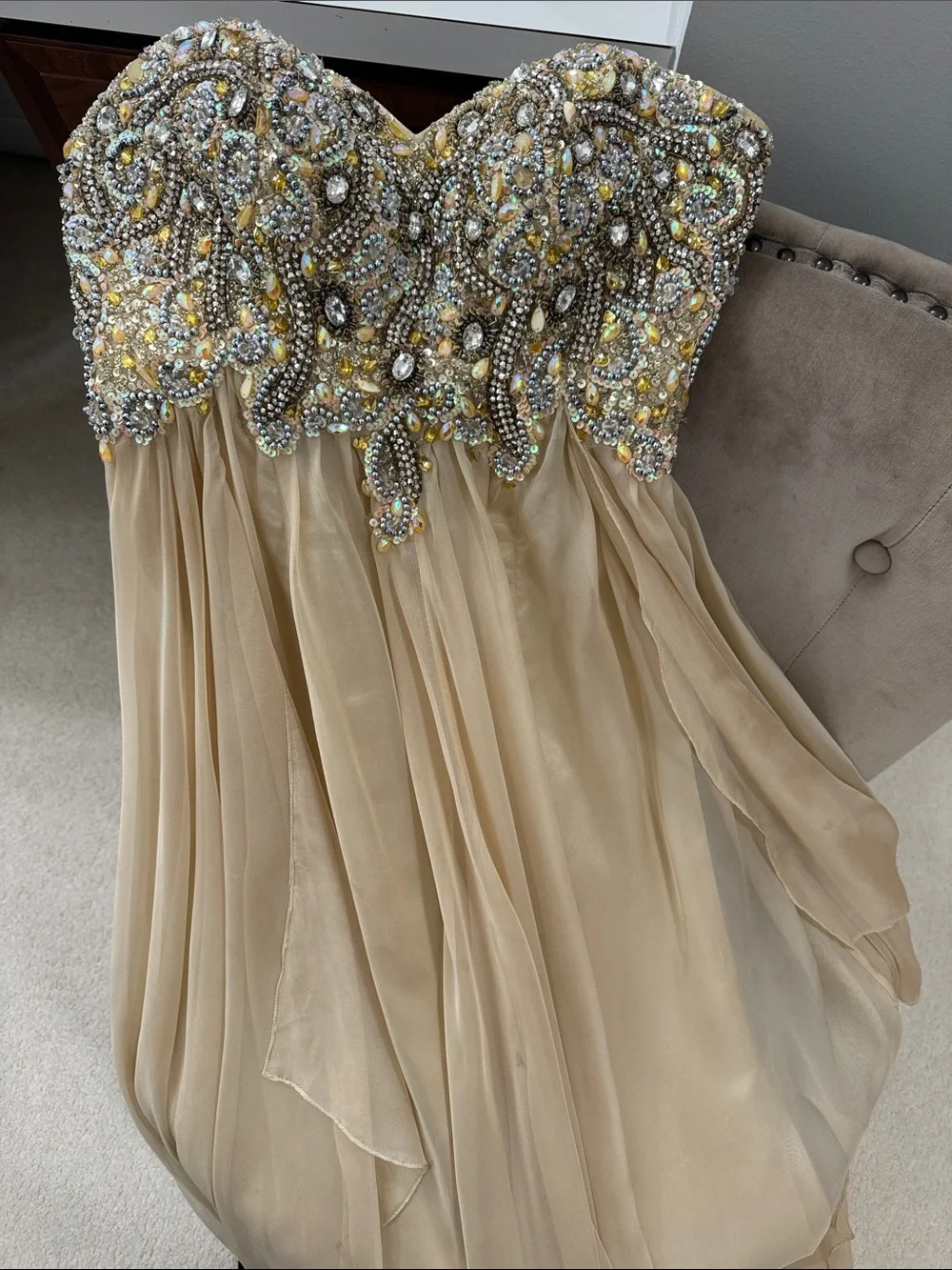Jovani Strapless Beaded Gold and Champagne Evening Dress - Picture 5 of 7